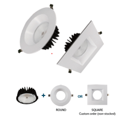 Hight Output Commercial Grade LED Downlight,  CRI90 5CCT 2700K, 3000K, 3500K, 4000K, 5000K - Regress LED Module - Wet Location rated, 4" & 6" Models with white round trim, ETL Approved - Downlights & Bulbs